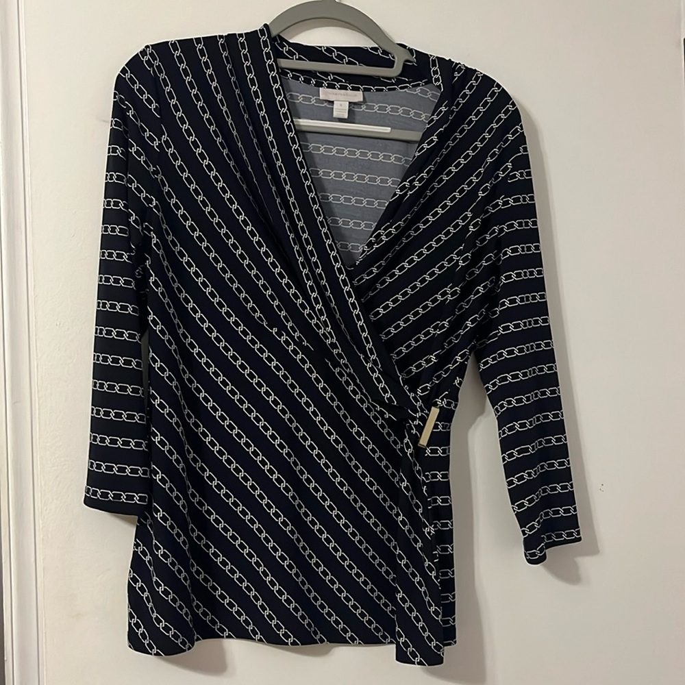 Charter Club Chic Classic Blue/White wrap Blouse S